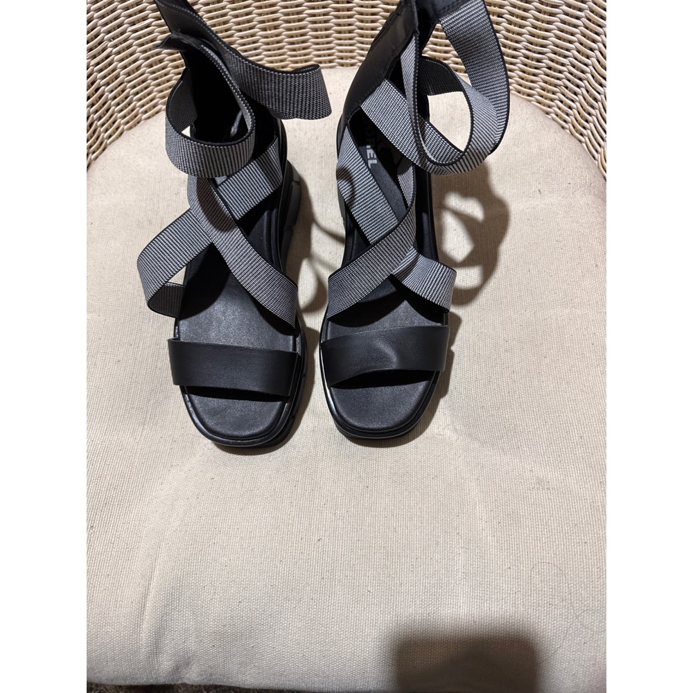 Sorel Cameron Flatform Sandals Black Sea Salt Wedge NL4687-010 Womens 7.5